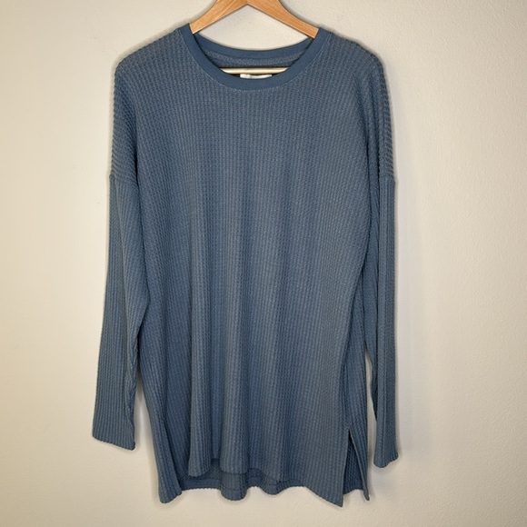 Abercrombie & Fitch Long Sleeve Waffle Knit Top in Blue Size XL NWT - Picture 1 of 7